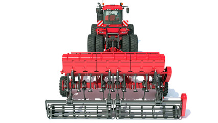 Tractor with trailed disc harrow 3D rendering on white background