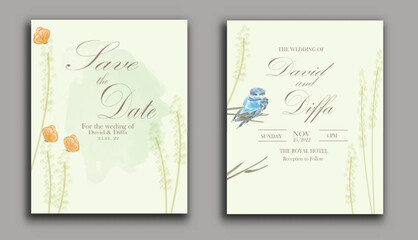elegant and simple wedding invitation vector template with watercolor elements