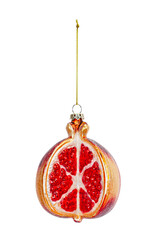 Glass christmas tree decoration pomegranate isolated on white background