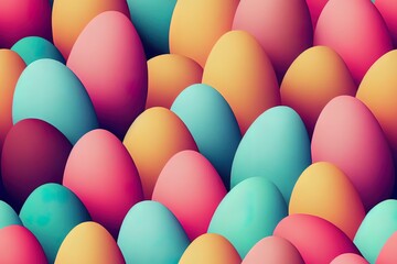 Seamless pattern with Easter eggs in modern minimal hand drawn style. Colorful pastel 2d illustrated illustration on white background