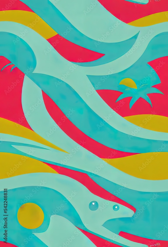 Aufkleber bright cool seamless pattern with dinosaur on a surfboard. summer background with t rex.for textile 
