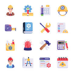Collection of Engineering Flat Icons 

