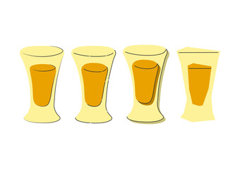 Tequila shot glass on white background. Cartoon sketch graphic design. Doodle style. Colored hand drawn image. Party drink concept for restaurant, cafe, party. Freehand drawing style