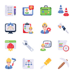 Collection of Engineering Equipment Flat Icons 

