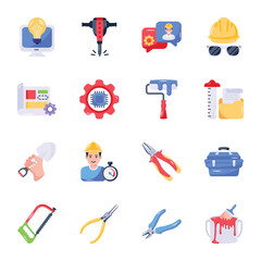 Set of Engineering Services Flat Icons 

