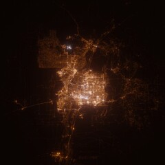Albuquerque (New Mexico, USA) street lights map. Satellite view on modern city at night. Imitation of aerial view on roads network. 3d render