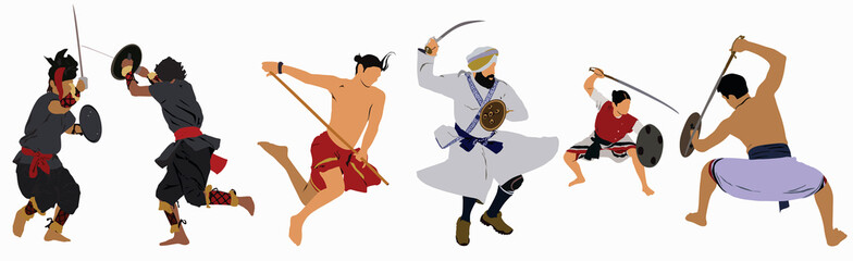 Illustration of different combat sport of India.