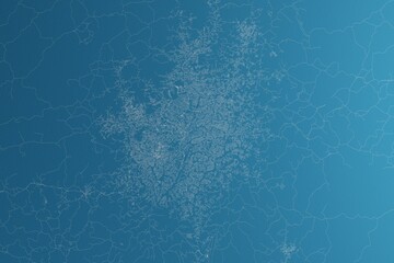 Map of the streets of Yaounde (Cameroon) made with white lines on blue paper. Rough background. 3d render, illustration