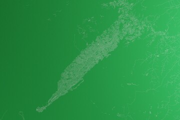 Map of the streets of Conakry (Guinea) made with white lines on green paper. Rough background. 3d render, illustration