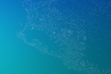 Map of the streets of Monrovia (Liberia) made with white lines on greenish blue gradient background. 3d render, illustration