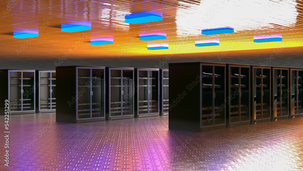Fototapete server room. server data center. backup, mining, hosting, mainframe, farm and computer rack with sto