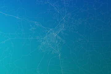 Map of the streets of Alexandria (Louisiana, USA) made with white lines on greenish blue gradient background. 3d render, illustration