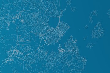 Map of the streets of Portland (Maine, USA) made with white lines on blue background. 3d render, illustration - obrazy, fototapety, plakaty