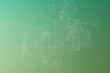 Map of the streets of Fargo (North Dakota, USA) made with white lines on yellowish green gradient background. Top view. 3d render, illustration