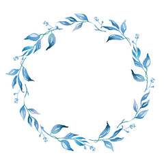 Blue leaves wreath. Watercolor clipart