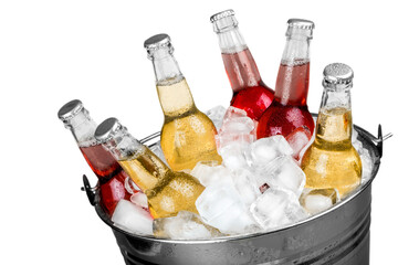Beverage Bottles with Ice in a Bucket