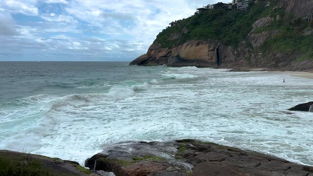 View of Joatinga Beach, Rio de Janeiro, Brazil. Day with blue sky and some clouds.