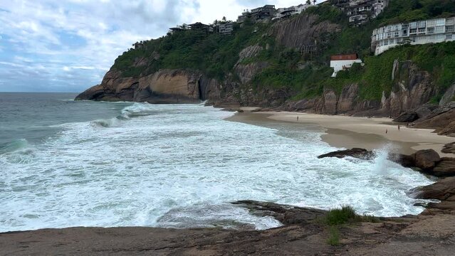 View of Joatinga Beach, Rio de Janeiro, Brazil. Day with blue sky and some clouds.