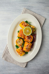 grilled corn with spices, top view, no people, homemade,