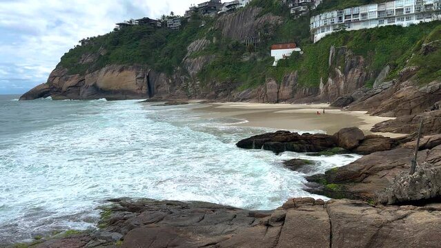 View of Joatinga Beach, Rio de Janeiro, Brazil. Day with blue sky and some clouds.