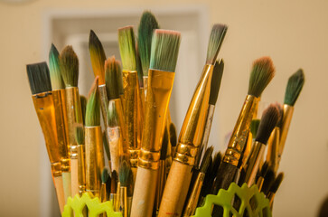 Paints and brushes for painting. Children's creativity, art