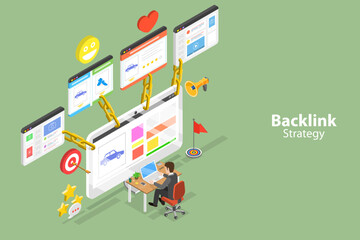 3D Isometric Flat Vector Conceptual Illustration of Backlink Strategy, Online Link Building