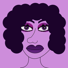 A caricature of a Spanish woman with big lips and a hairstyle. Pop art portrait of a colorful woman.  Print design for interior painting.