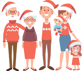 Happy Family together in Santa hat celebrate Christmas  flat vector illustration