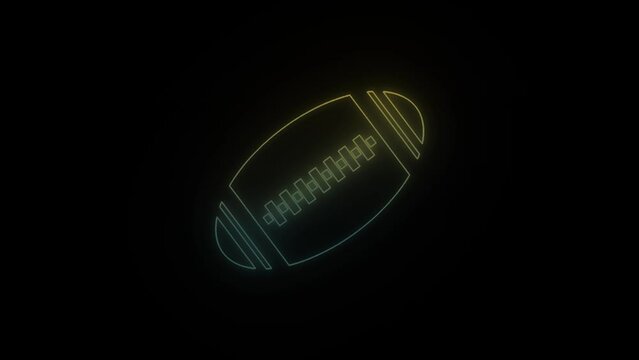Glowing neon ball for american football icon on black background. sports competitions. 4K video animation for motion graphics and compositing.