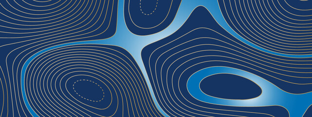The stylized blue abstract topographic map with lines and circles background. Topographic map and place for texture. Topographic gradient linear background with copy space.  Vector illustration.