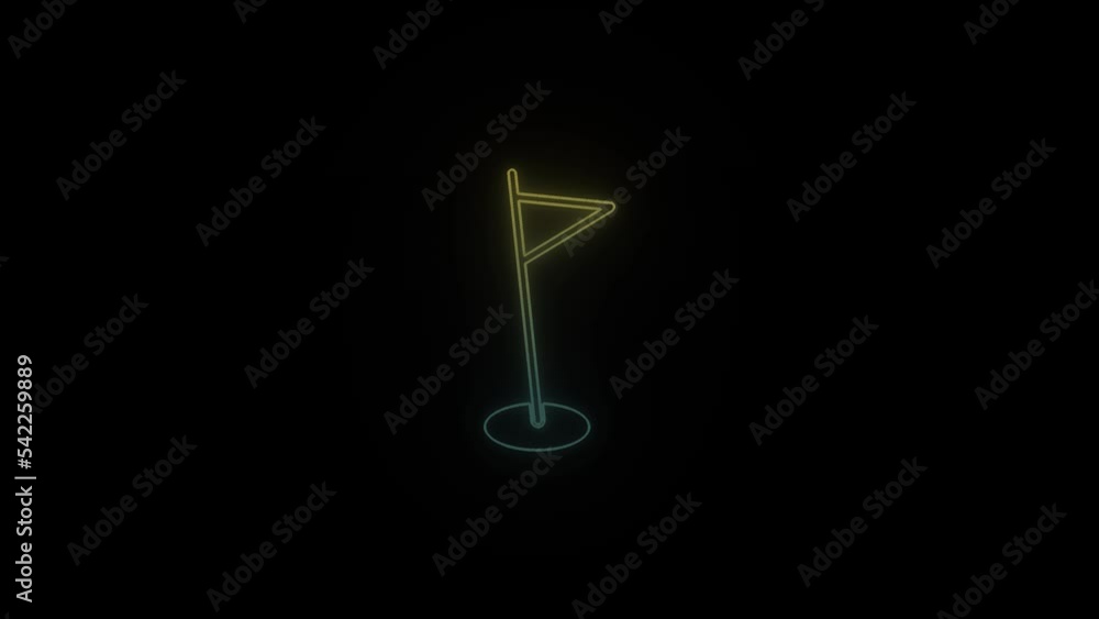 Poster glowing neon flag icon on black background. elements of golf. 4k video animation for motion graphics