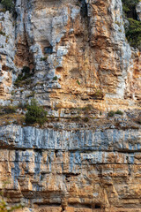 Close-up of Layered Limestone Cliffs in Orbaneja del Castillo, Spain