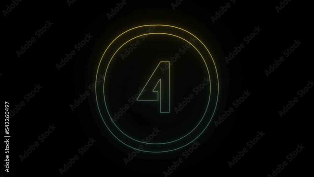 Poster glowing neon four icon on black background. simple numbers for sports counting. records of athletes.