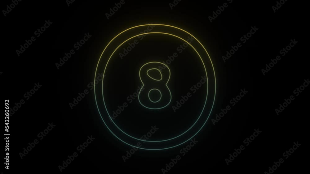 Poster glowing neon eight icon on black background. simple numbers for sports counting. records of athletes