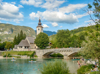 Village Ribčev Laz on Lake Bohinj (Bohinjsko jezero) in Triglav National Park, Slovenia
