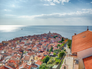 View of Piran from Saint George Church tower,  Slovenia, Europe