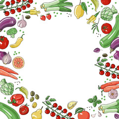 Mediterranean diet foods vector frame