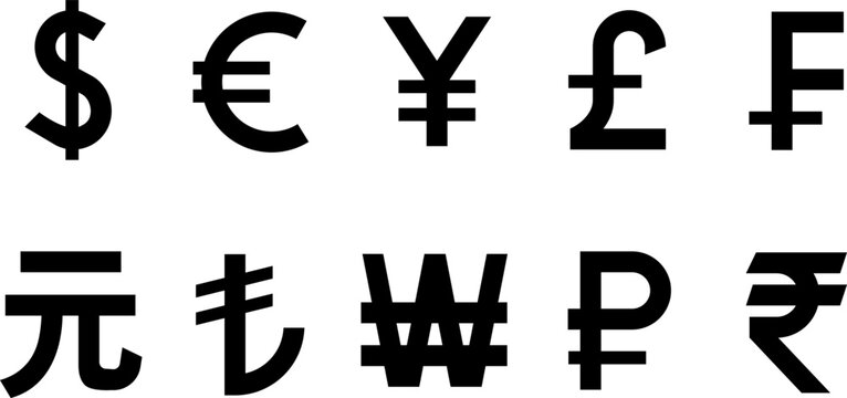 Currency vector icons set. World money symbols collection. Currency icon, isolated vector illustration.