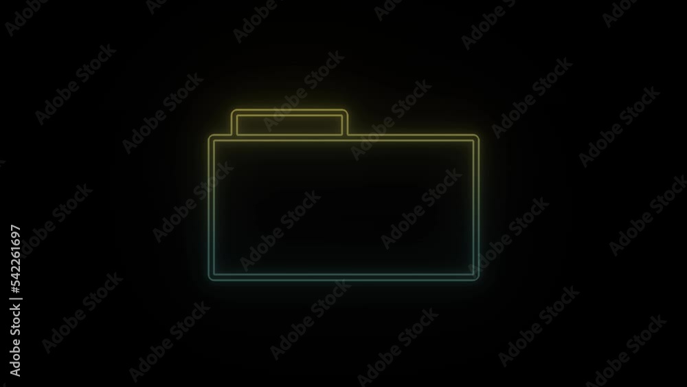 Poster glowing neon folder icon on black background. storing files on your computer. 4k video animation for