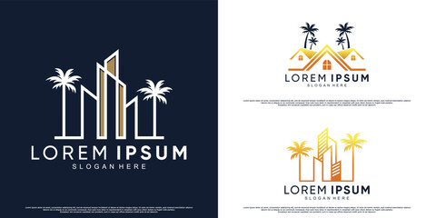 Bundle icon house and plam logo design with creative style Premium Vector