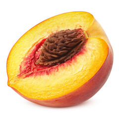 Peach half isolated on white background, clipping path, full depth of field