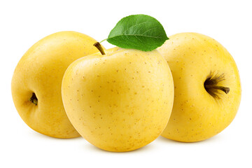 yellow Apple isolated on white background, clipping path, full depth of field