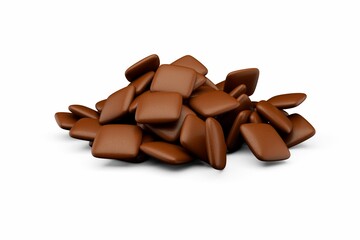 3d illustration of a pile of chocolate bits over a white background