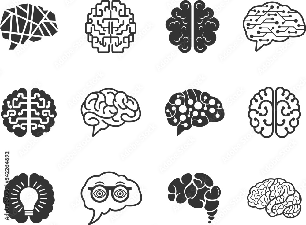 Poster gyrus brain icons. vectored neurological intellectual smart graphics for learning solution ai neurol