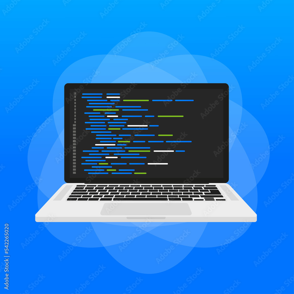 Poster programming code on a laptop. vector illustration