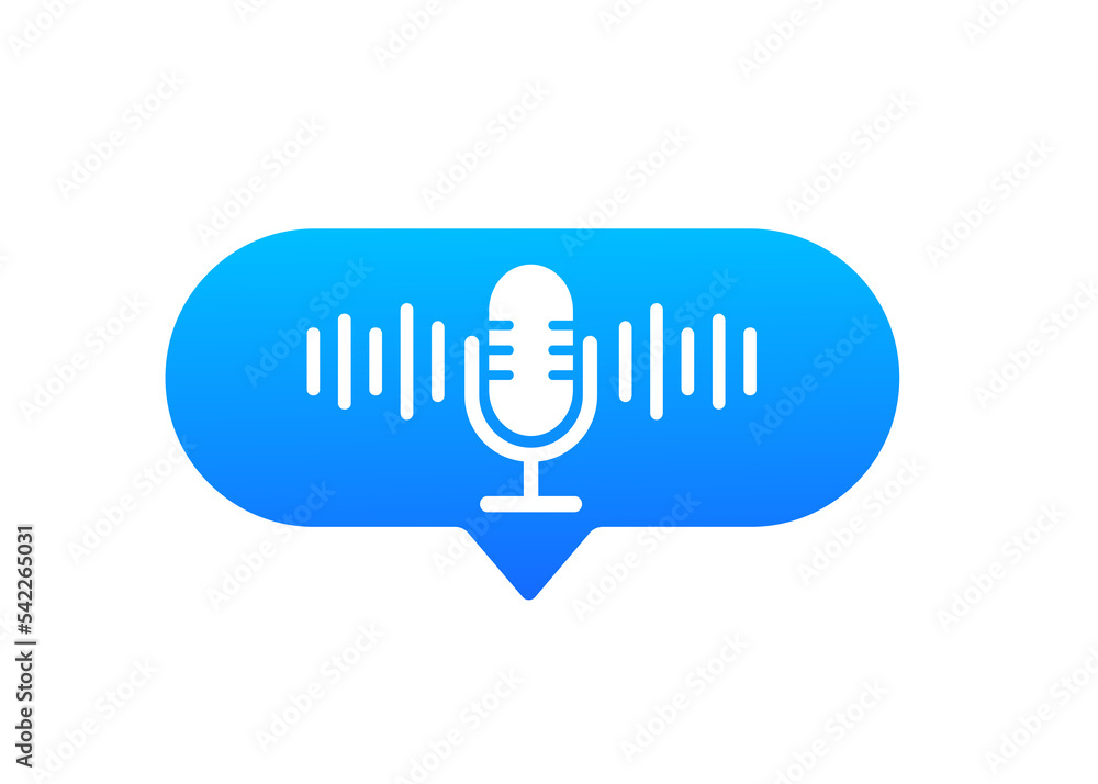 Poster a microphone with voice waves in the form of a message. vector illustration