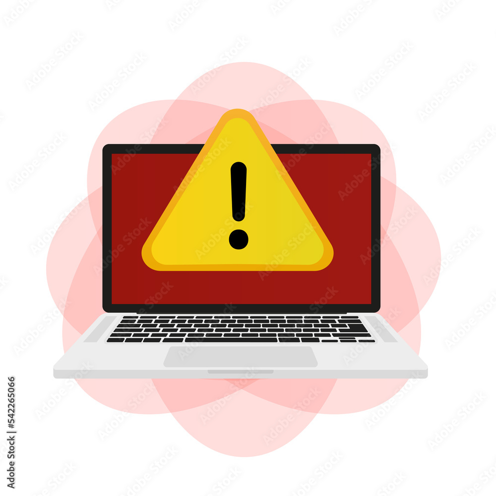Poster alert warning sign about an error on a laptop. vector illustration