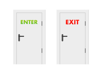 Door with the inscription Enter Exit on an isolated white background. Vector illustration