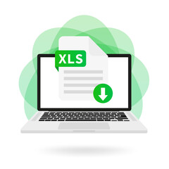 Xls file on the laptop. Vector illustration - obrazy, fototapety, plakaty