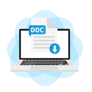 Documents on a laptop. Vector illustration
